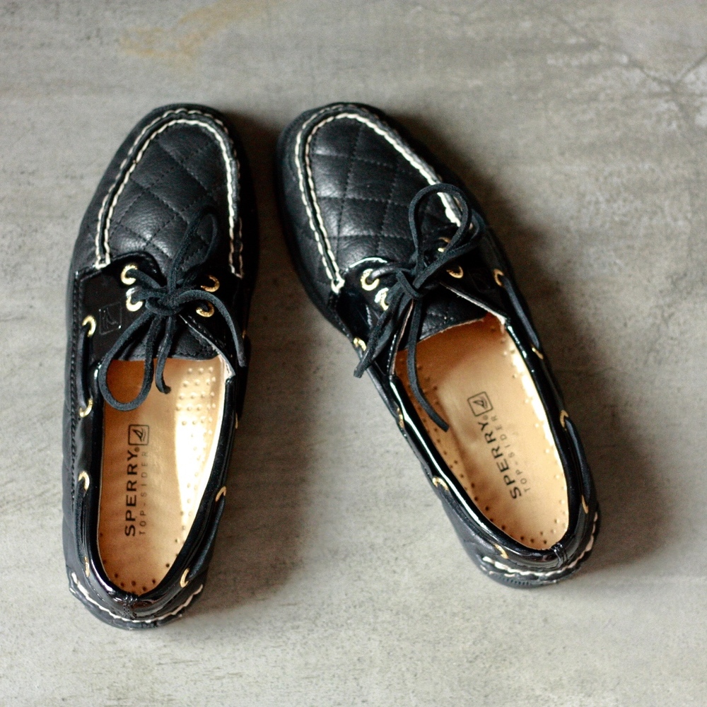 black and gold, sperry top-sider shoes, size 6